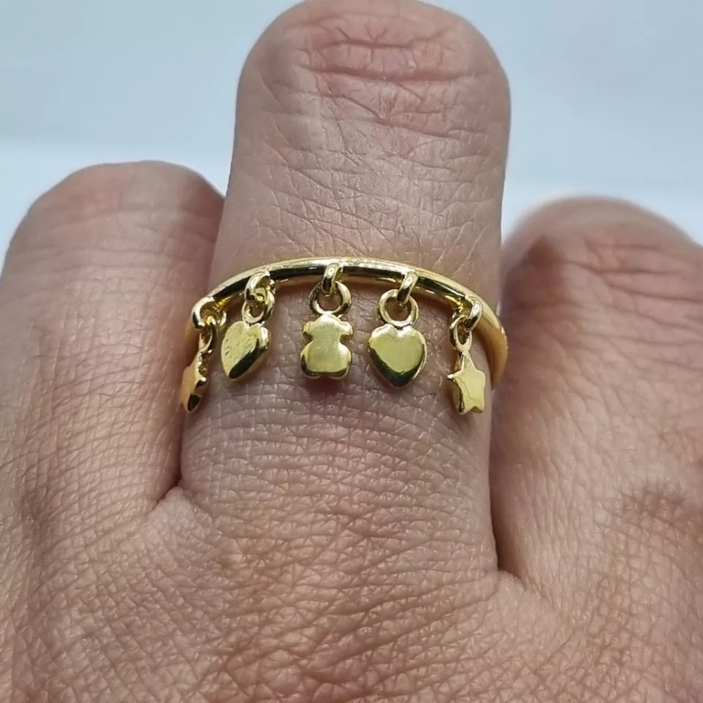 Tous Silver Vermeil Cool Joy Ring with Bear, Heart and Star Motifs Size 6 - Picture 5 of 10
